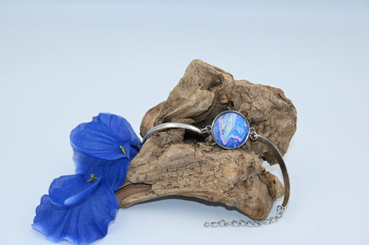 Bracelet bleu mer inox bijou océan cadeau vague 